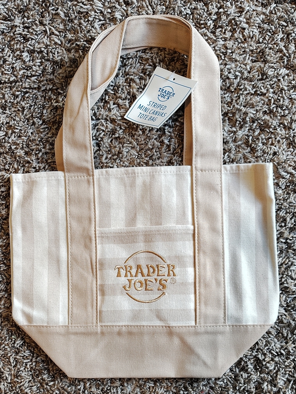Trader Joe's Striped Mini Canvas Tote Bag - Beige